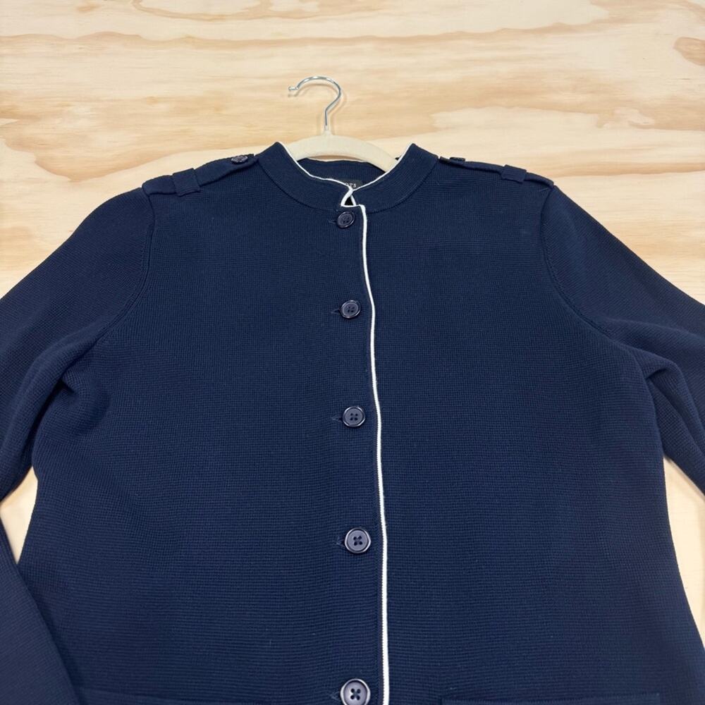 NWT Talbots Military Inspired Sweater Jacket Cardigan Small Knit Navy White - Picture 4 of 10
